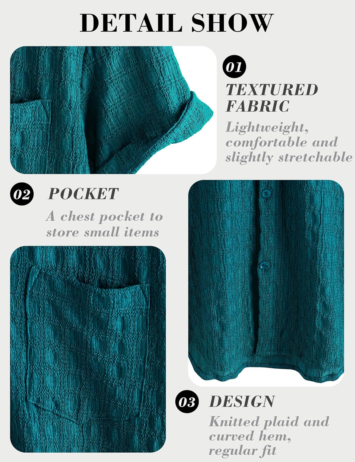 Mens Casual Button Down Short Sleeve Shirt Textured Vacation Shirts Beach Hawaiian Summer Wedding Shirts with Pocket - Image 5