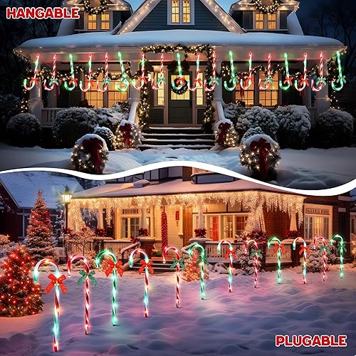 Miniatura 6 de Luces navideñas de bastón de caramelo para decoración al aire libre, 12 unidades de luces de 20 pulgadas, luces de Navidad multicolor para entrada