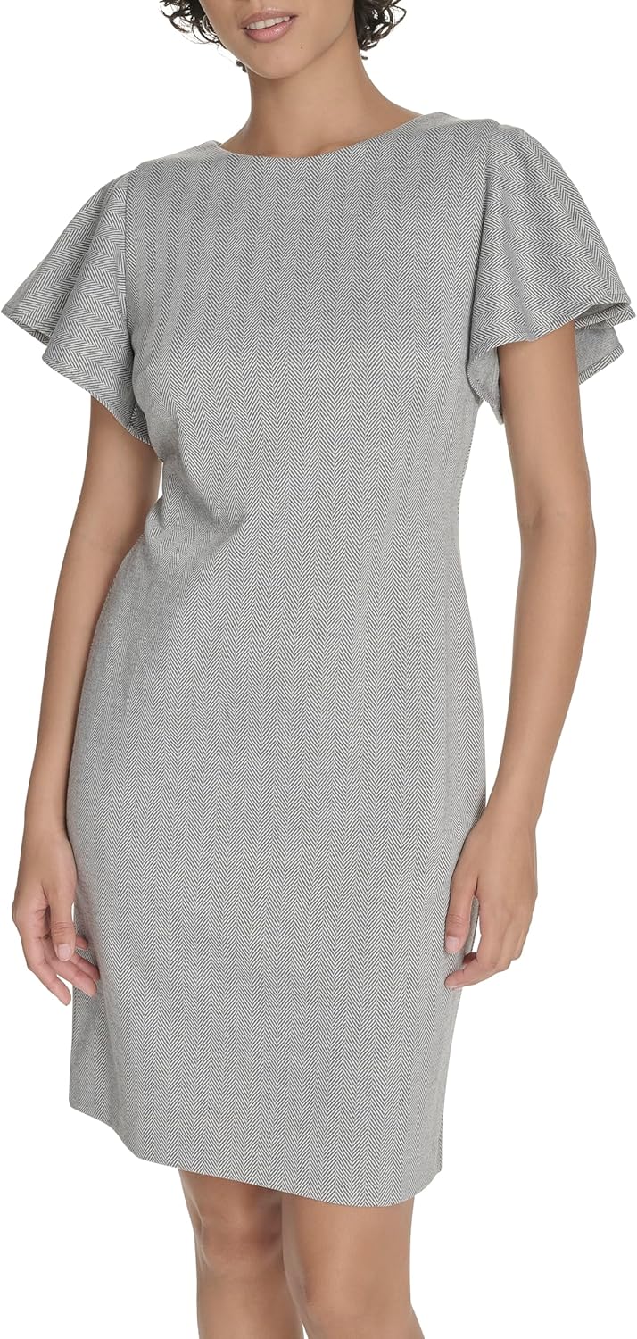 Tommy Hilfiger Womens Short Flutter Sleeve Jewel Neck Mini Sheath Dress