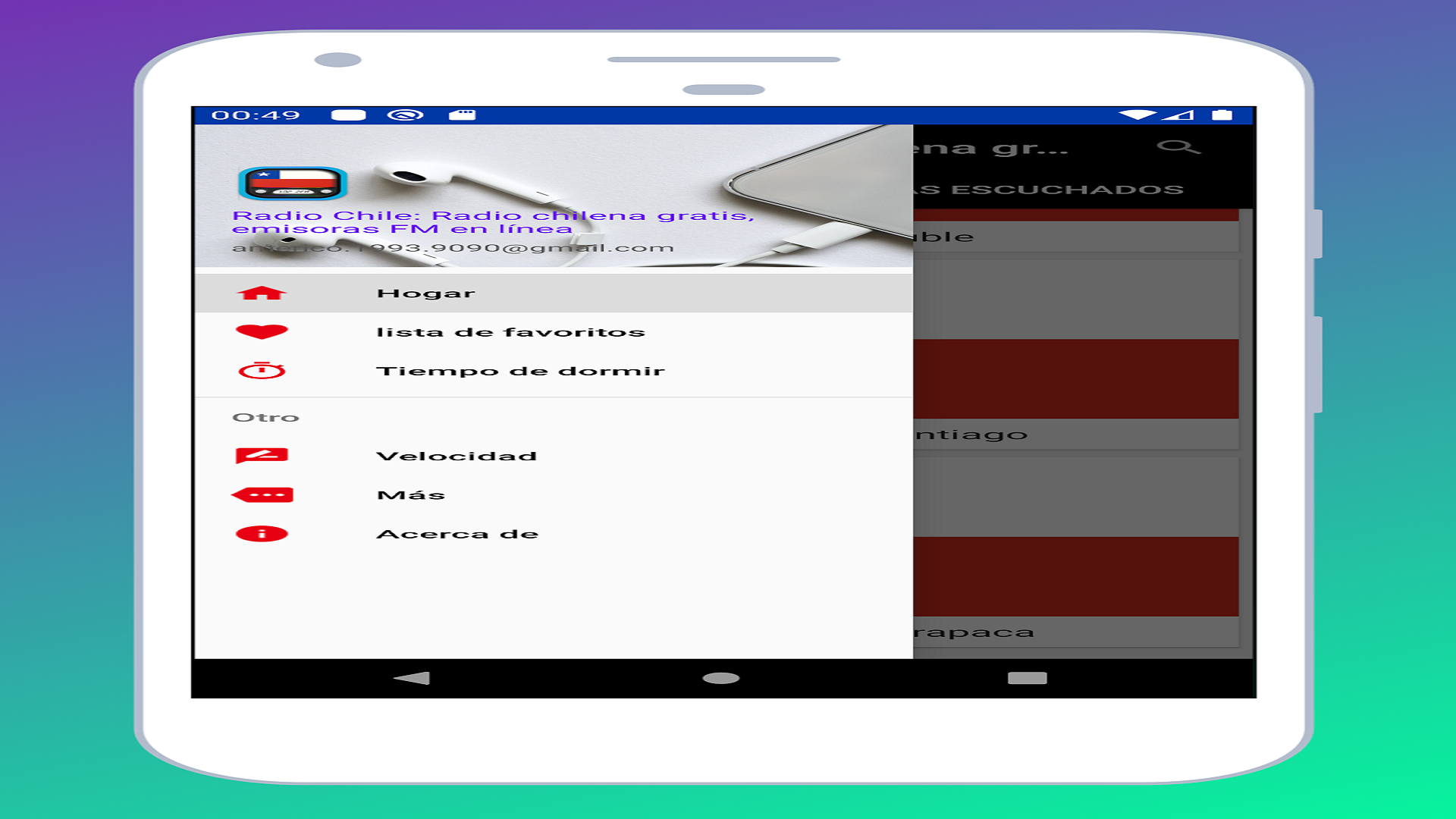 Aplicación Radio de Chile Radio Gratis, Emisoras chilenas Online