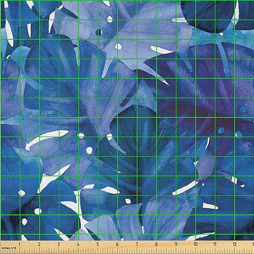 Miniatura 2 de Ambesonne Tropical Leaves Fabric by The Yard, Retro Wave Colors Monstera Palm Tree Leaves Neutral Boho Print, Microfiber Fabric for Arts and Crafts