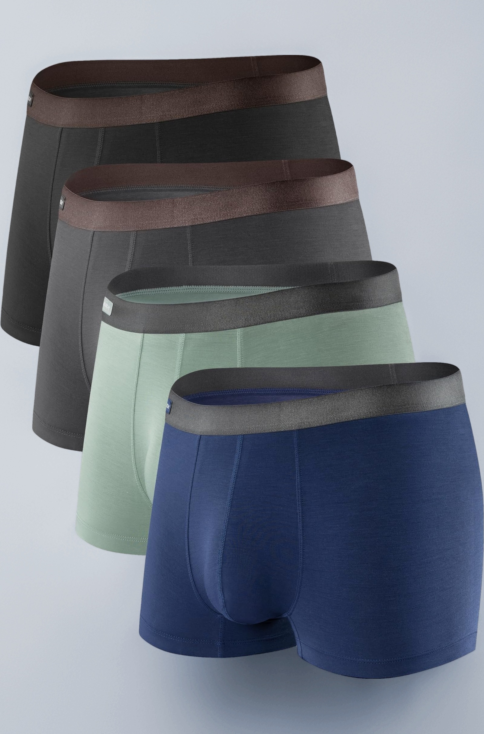 Men's 4 Pack Bamboo Rayon Basic Solid Ultra Soft Breathable Underwear Trunks (M, Black/Navy Blue/Dark Gray/Pale Green)