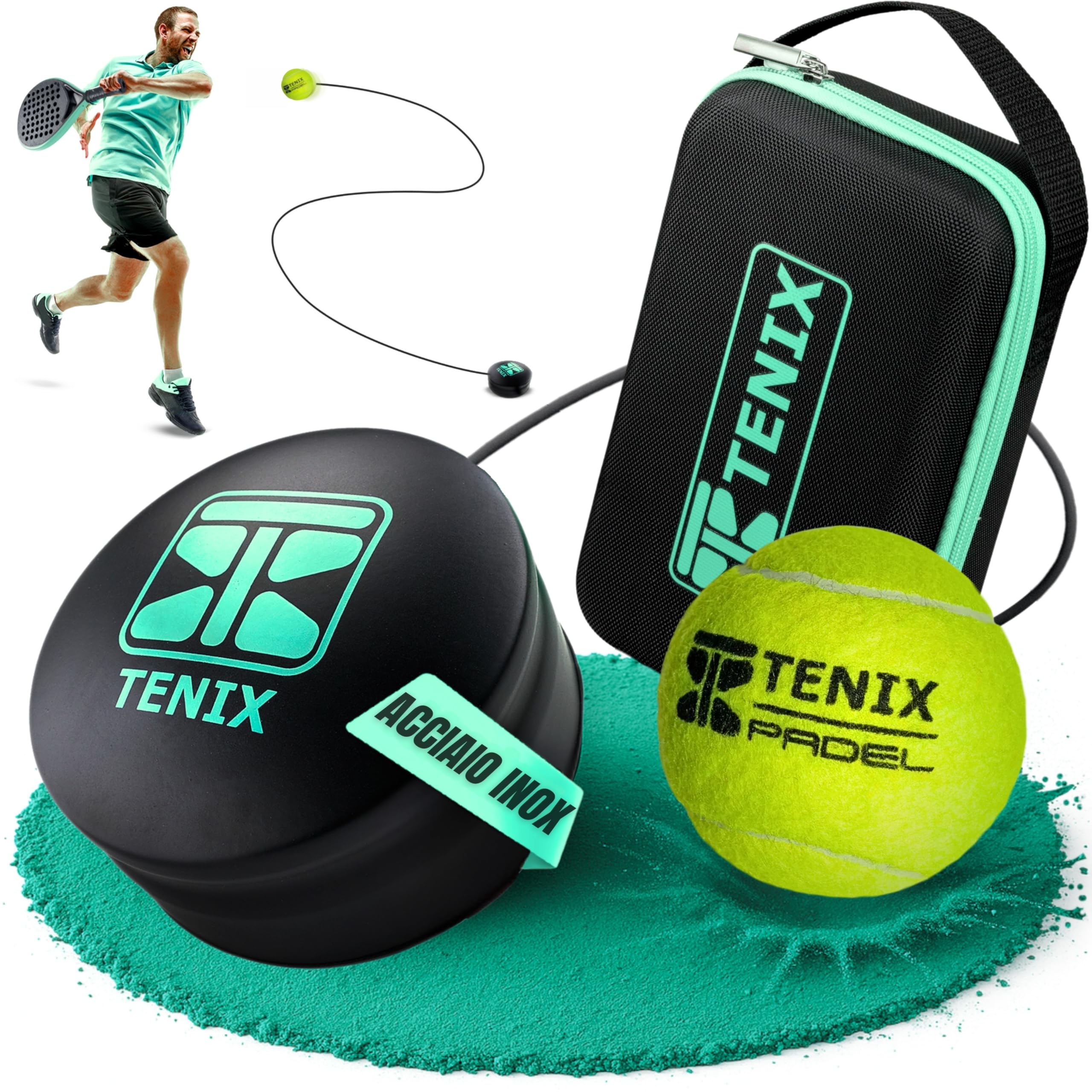 TENIX® Padel Trainer in Acciaio Inox [Non Serve riempirlo d'aqua] Allenamento Padel da Solo per Uomo e Donna | Gioca in Giardino, al Parco o sul Campo | Regalo Divertente per Amanti del Padel!