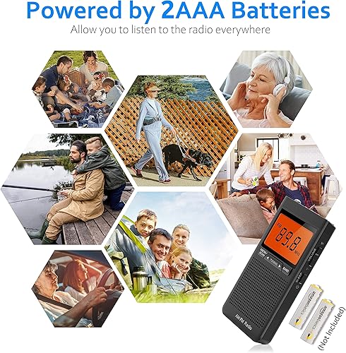 Miniatura 9 de Radio portátil AM FM con batería con la mejor recepción, conector para auriculares, mejor calidad de sonido