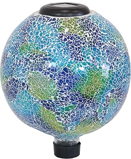 Sunnydaze 10 inch Solar Gazing Ball for Garden - Glass Outdoor Gazing Globe - Crackled Azul Terra