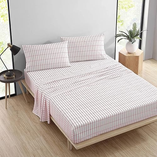 Miniatura 2 de MARIMEKKO - Juego de sábanas de percal de algodón, fresco y ligero, transpirable (Pieni Tiiliskivi Red, Queen)