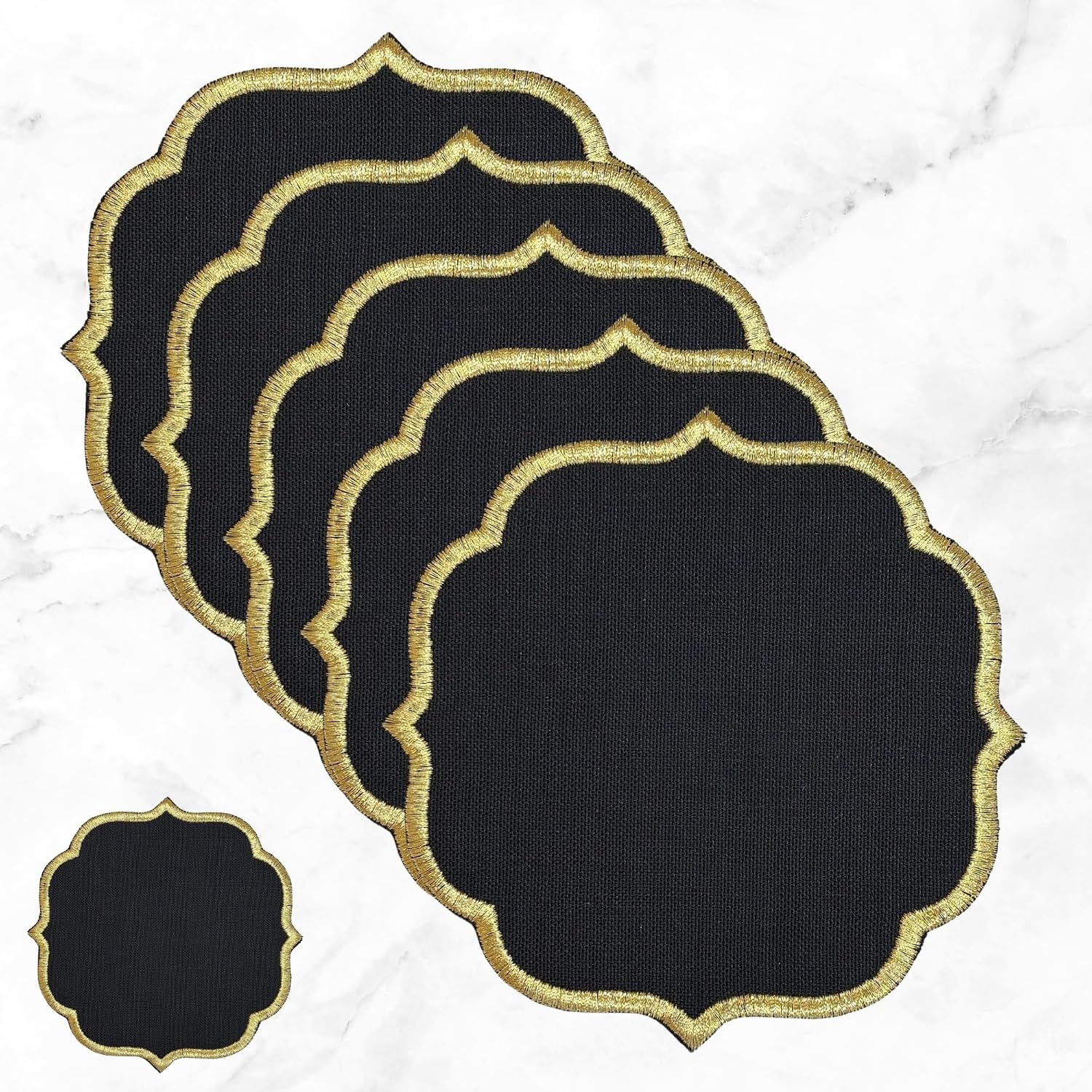 50 Pack Linen Cocktail Napkin Beverage Napkins, Bulk Bar Napkins, Embroidered Cloth Napkins, Party Coasters, Events, Weddings, Birthdays, 6"x6" (Black on Black)