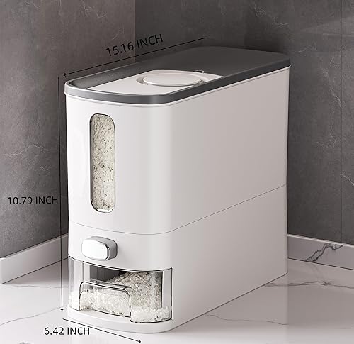 Miniatura 5 de IEEK Dispensador de arroz de 12 libras, recipientes grandes de almacenamiento de alimentos secos para cereales, contenedor de almacenamiento de