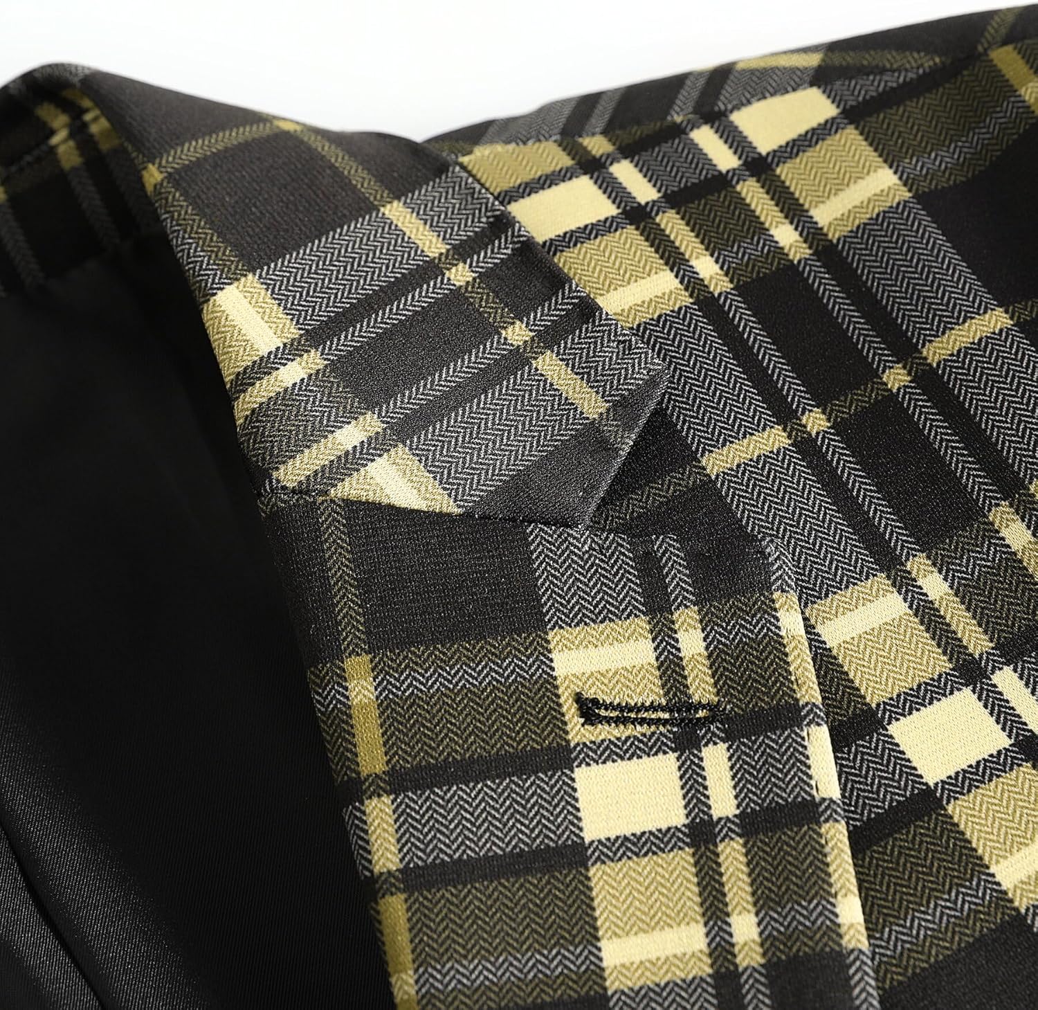 YFFUSHI Mens Slim Fit Suits 2 Piece Plaid Button Casual Formal Blazer Pants Set