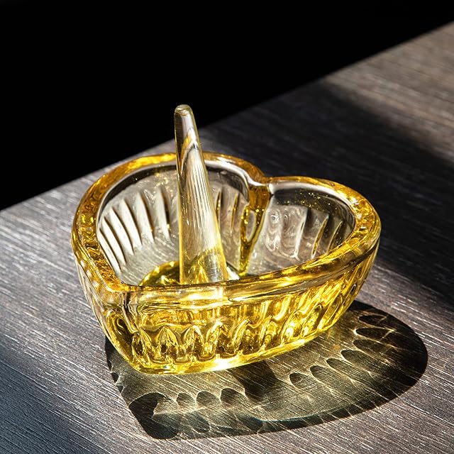 HDCRYSTALGIFTS Crystal Glass Heart Ring Holder Dish (Yellow) (GS2125400)