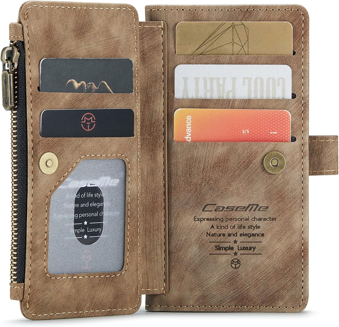 Case for iPhone 11 12 13 2021 Genuine Leather Cell Phone Case 7 Cards Slot Wallet Zipper Pouch RFID Blocking Cover Stand for iPhone 12 Pro/12 6.1 inch (Brown, 12/12Pro)