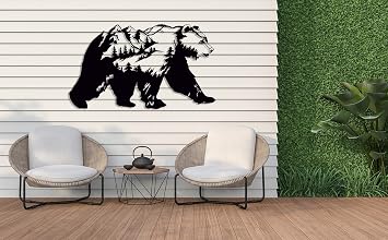 Bear Metal Wall Decor, Large Outdoor Wall Art, Bear Mountain and Nature Decor, Forest Wall Decor, Wildlife Lover Gift, Farmhouse Wall Decor, Wildlife Art, Housewarming Gift, Livingroom Decor 19.7 x 11.4 / 50 x 29 cm