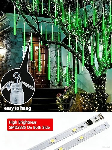 Miniatura 2 de iBaycon Luces de lluvia de meteoritos, carámbanos en cascada o gotas de lluvia, impermeables, de exteriores, conectables, temporizador, decoración