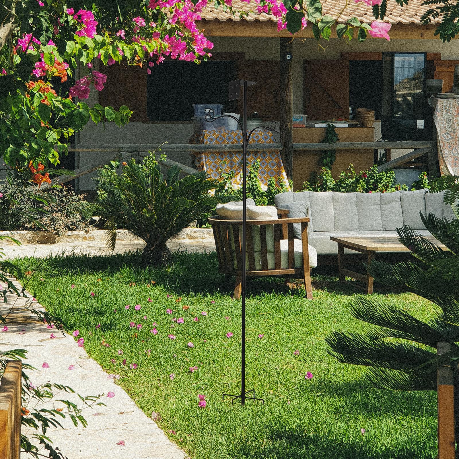Supporto per Mangiatoia per Uccelli da Giardino 76 Pollici | Metallo Nero, 4 Ganci Shepherd e Base a 5 Punte, per Birdhouse e Wild Bird All'aperto