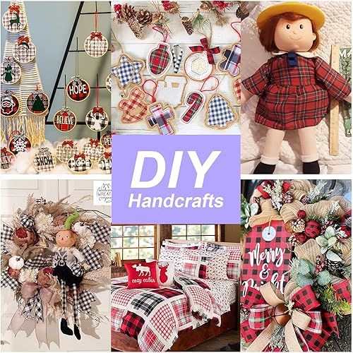 Miniatura 6 de Whaline 30 cuadrados de tela de algodón a cuadros navideños – Buffalo Check Quilting Patchwork 15 diseños precortados cuadrados para manualidades,