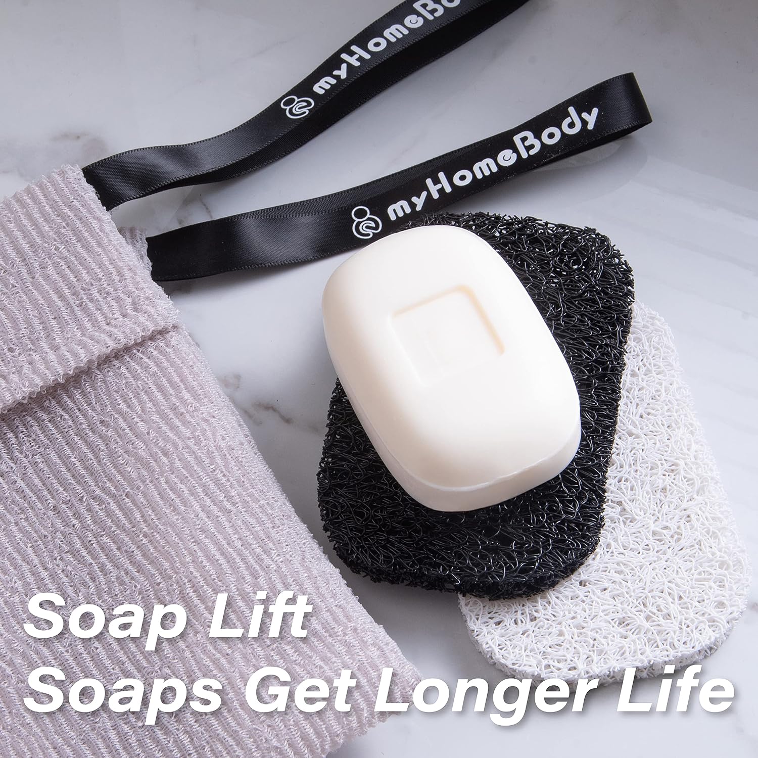 myHomeBody Soap Pocket Exfoliating Pouch, White Smoke, 2 pc + 2 Soap Pads image 4