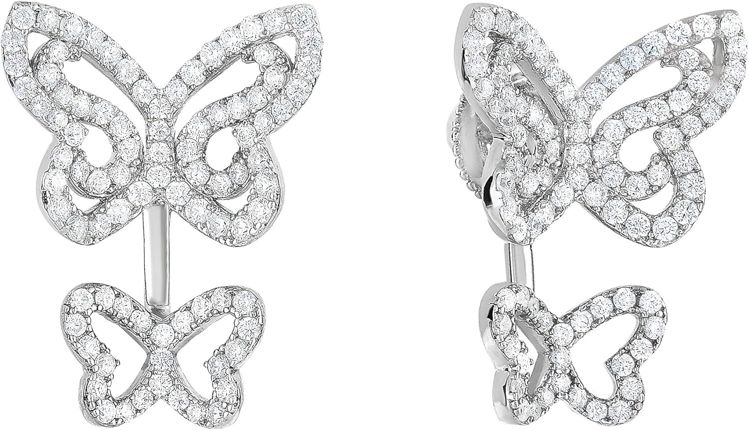 Sterling Silver 1.70 ct.t.w. CZ Double Butterfly Front-back Earrings
