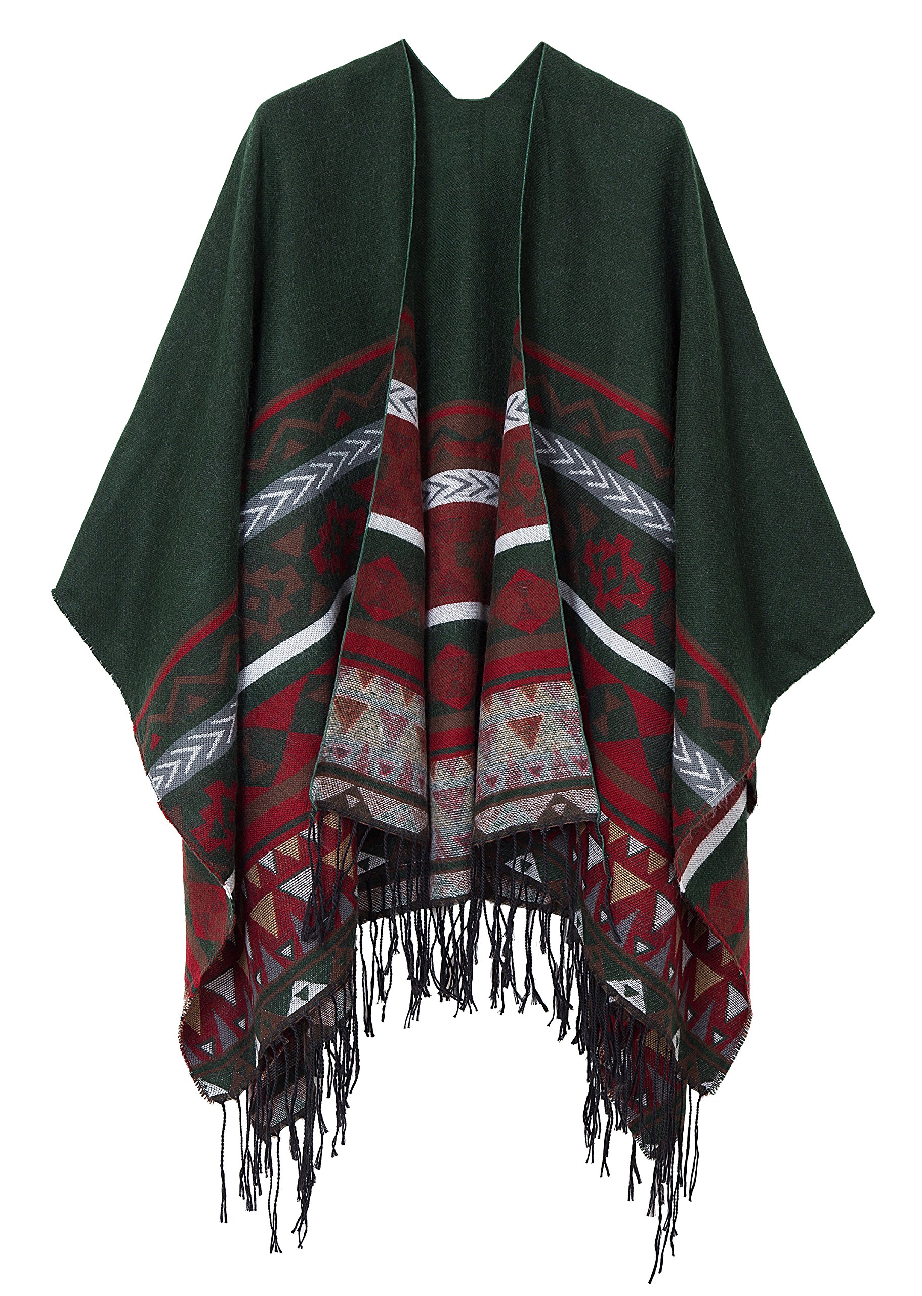 Urban CoCo Women's Printed Tassel Open front Poncho Cape Cardigan Wrap Shawl