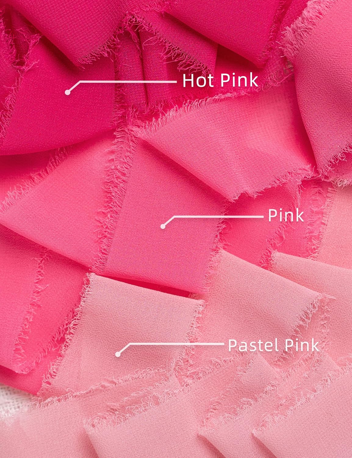Chiffon Ribbon, Hot Pink Pastel Pink 1.5''x21Yd Frayed Fringe Silk Ribbons for Gift Wrapping, Handmade Decor, Floral Vase, Wedding, Birthday, Engagement, Bridal Shower, Mother's Day, 3 Rolls