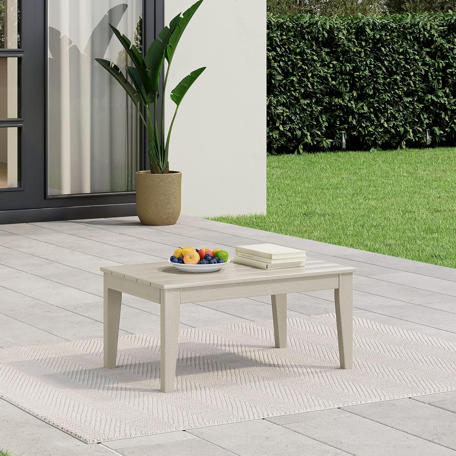 WestinTrends Malibu Low Outdoor HDPE Patio Rectangle Coffee Table, Sand