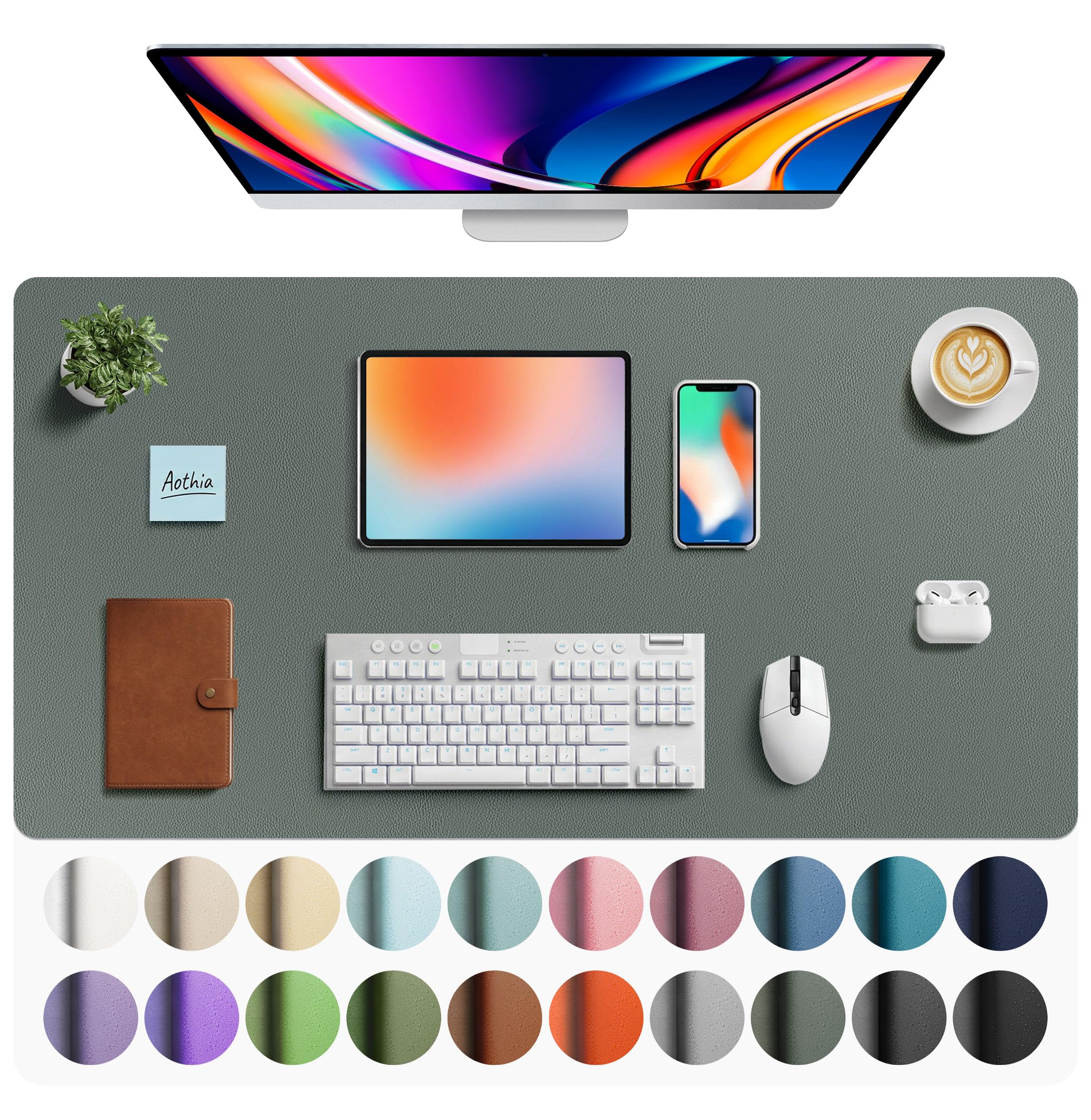 Aothia Faux Leather Desk Mat Large Mouse Pad, Jungle Green, 40" x 24" | Waterproof PU Leather Blotter for Office and Home - main product image