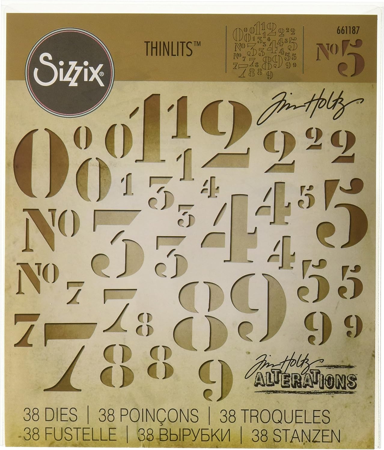 Sizzix Thinlits Die Set, Stencil Numbers by Tim Holtz, 38Pack
