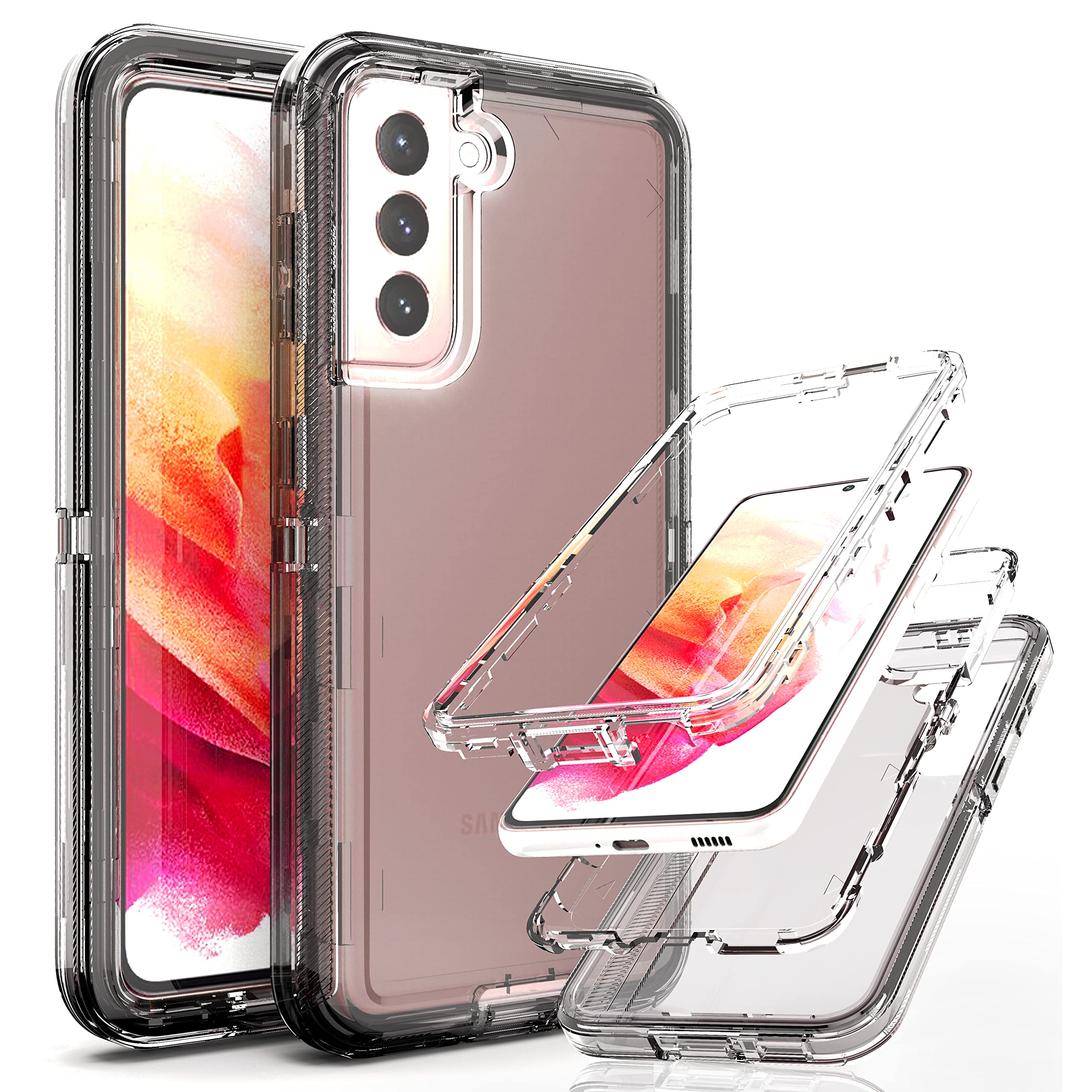 Coque Galaxy S21 caoutchouc solide durable noire transparente - 8