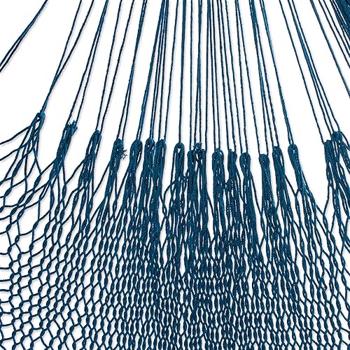 Miniatura 3 de NOVICA Hamaca maya de algodón azul turquesa 1001 Summer Nights de México 'Caribbean Blue Cascade'