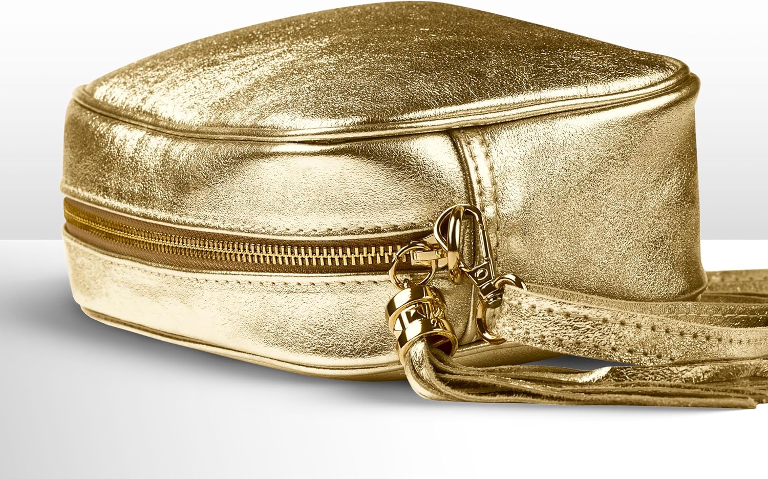 Italian Genuine Metallic Suede Crossbody Bag for Women with Zipper | Small Leather ... - Image 7