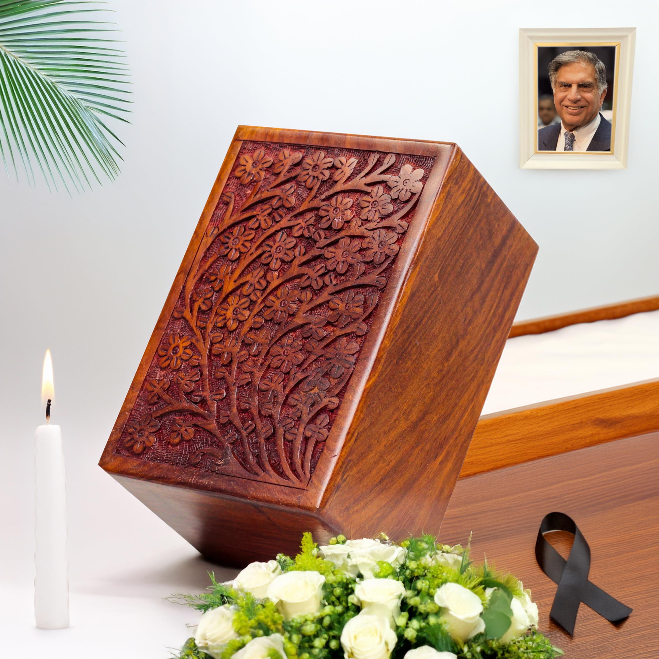 Naina Wood Handicrafts Memorial Urn Box - Handcrafted Rosewood & Sky Blue Resin Keepsake Urn For Ashes (Small 8x5.5x5.5 Inch) - View #6