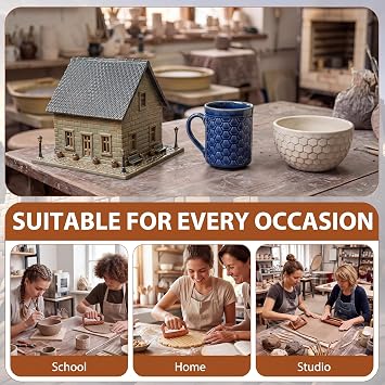 Leriton 17 Pcs Clay Texture Roller Set with Handle, 8-Pattern 3D-Printed Miniature Texture Rollers for Clay, Miniatures, Tabletop, Pottery (Terrain)