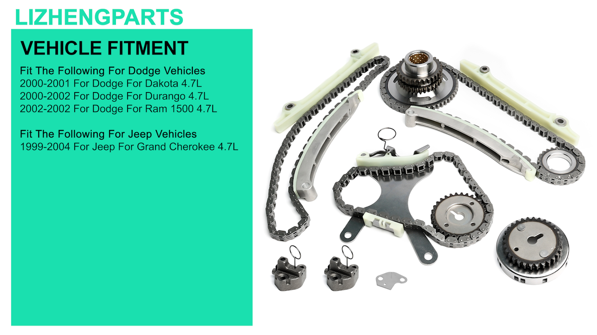 Engine Main Con Rod Bearing Timing Chain Kit Fit 4.7 T L V8 EVA For 99-08 JEEP GRAND CHEROKEE RAM DODGE DURANGO 4.7L 9-0393S - Foto 2