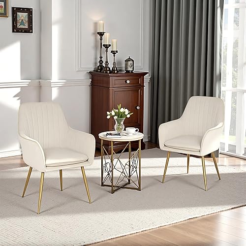 Miniatura 5 de CangLong Juego de 2 sillas de comedor, modernas de mediados de siglo, sillas de comedor tapizadas de terciopelo con patas de metal, sillas de