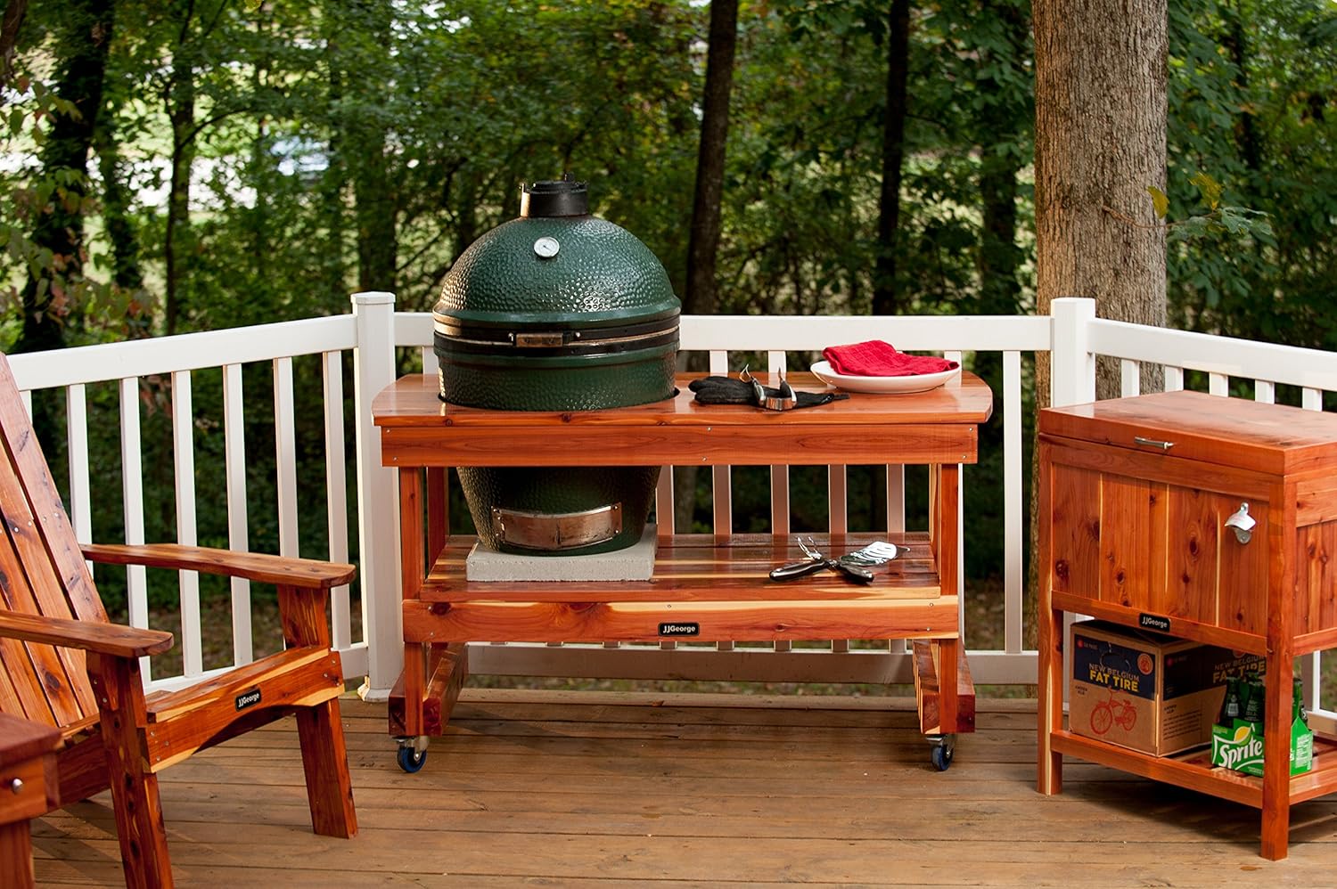 JJGeorge Long Table for Large Big Green Egg – Includes Table Cover