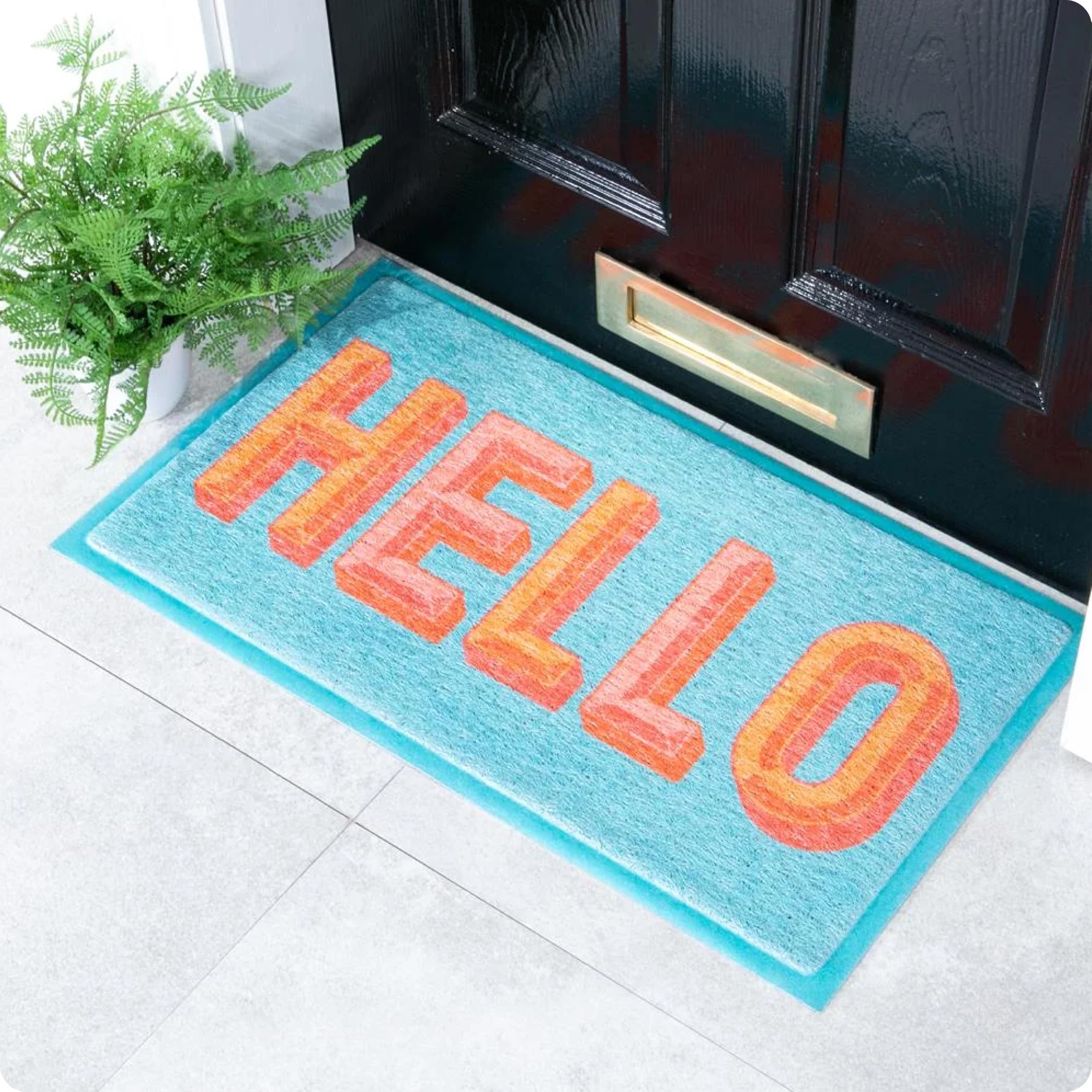Artsy Mats Blue Hello Pattern Indoor & Outdoor Door Mat - Incredibly & Weatherproof Doormats - Non Slip Mat, (70x40 cm)