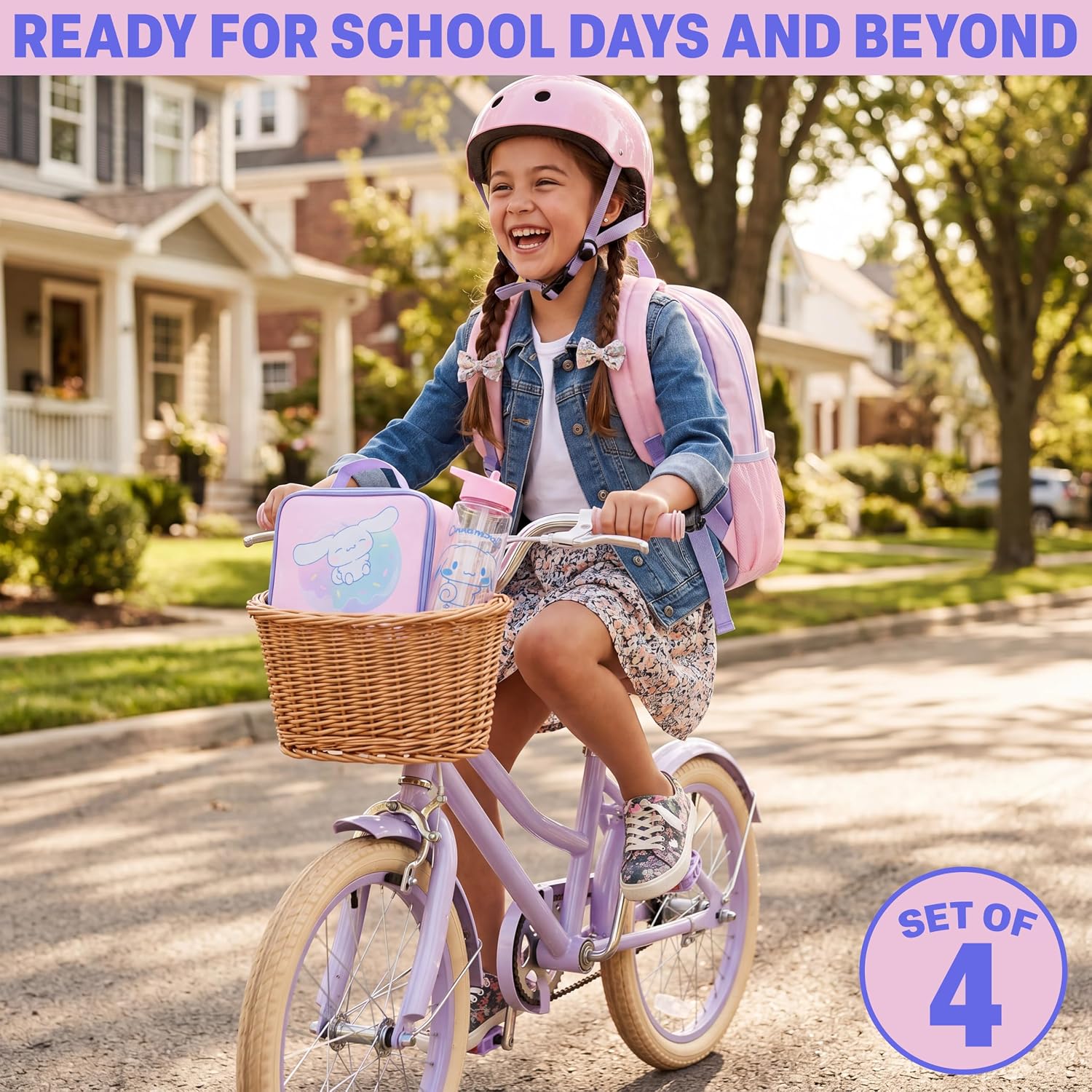 Get Trend Cinnamoroll Girls Backpack, Lunch Bag, Pencil Case, Water Bottle | Sanrio 4 Pc Set, 18in Bookbag, Insulated Lunch Bag, Pencil Pouch & 16.9 fl oz BPA-Free Water Bottle, School, Gifts for Girls