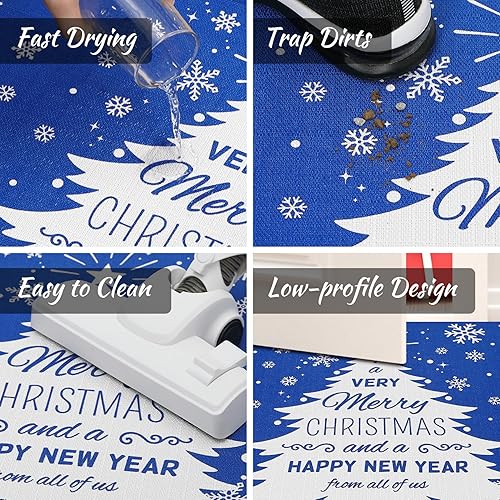 Miniatura 5 de Tapete de Navidad decorativo con patrón de árbol de Navidad y copo de nieve, tapete de bienvenida para decoración del hogar, tapete antideslizante