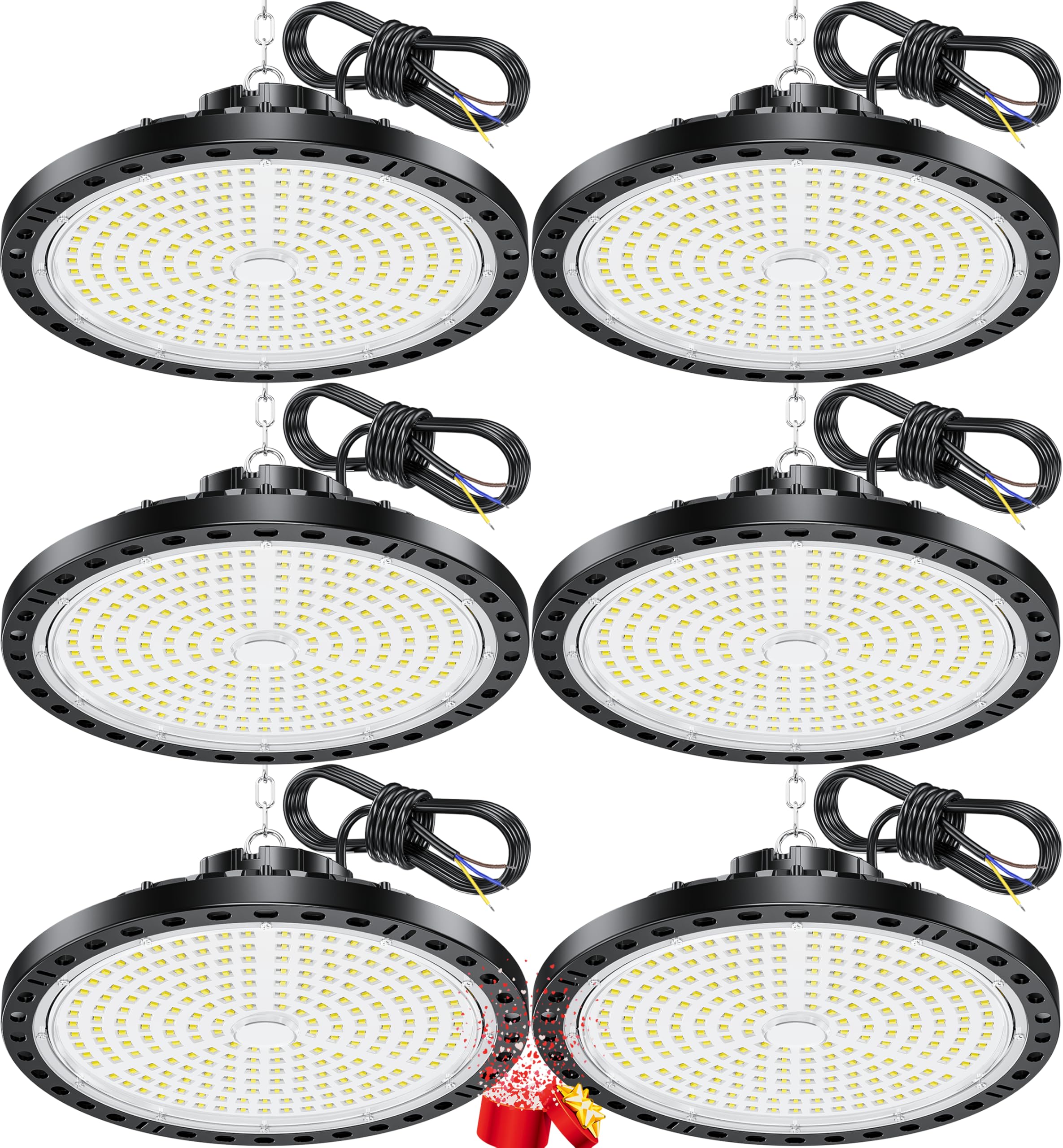 YIQIBRO Faro LED 200W 6 Pezzi, 20000LM UFO Lampada da Officina Industriale, 6500K Bianco Freddo Lampada da Garage, IP65 Impermeabile Faretto LED, UFO Plafoniera per Garage Magazzini Fabbrica Palestra