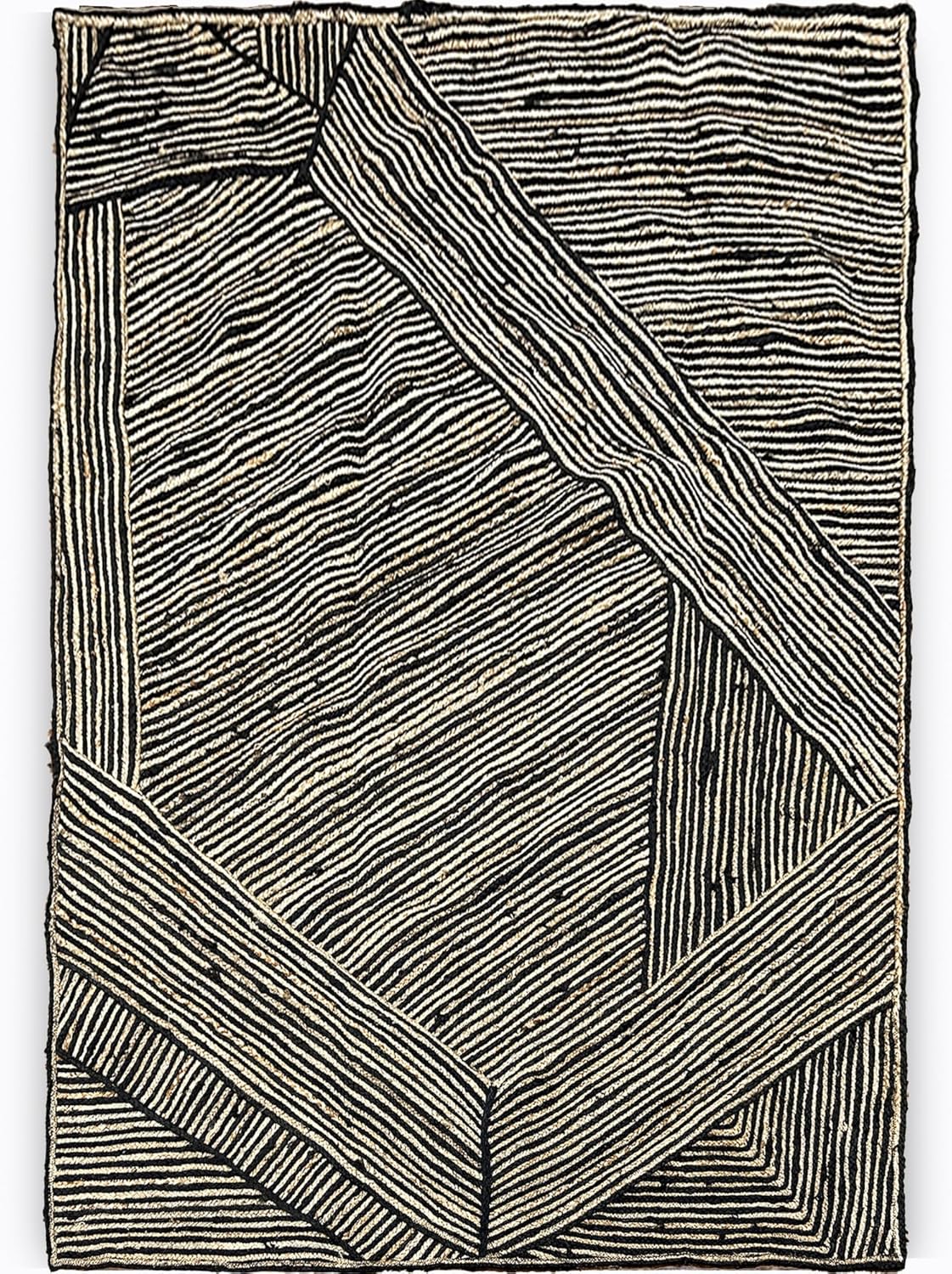 Hand Braided Jute Rug 12x18 Ft Kilim Flatweave Rugs Natural Fiber Boho Black Abstract Pattern Jute Rectangle Rug Ideal for Living Room Bedroom Dining Room Farmhouse Over Size & Home Décor