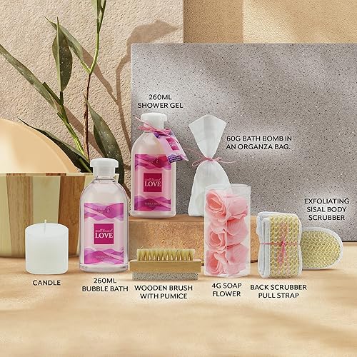 Miniatura 7 de Cesta de regalo de San Valentín perfecta para ella, regalo perfecto para cualquier ocasión, incluye un surtido de tratamientos esenciales de spa y