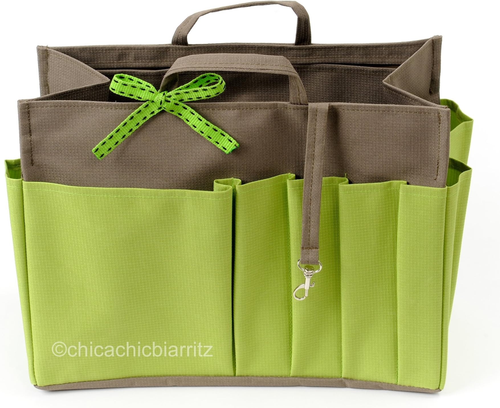 Handbag Organiser - Handbag Insert - Bag Organiser - XL Light Brown/Green - Width 10.2"(26cm) x Height 7.4"(19cm) x Depth 4.7"(12cm)