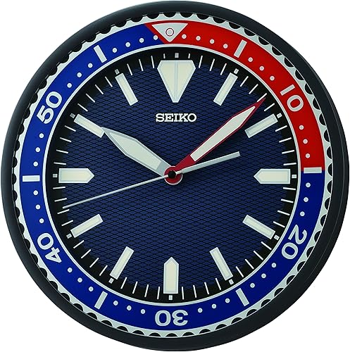 Seiko Reloj de pared con esfera de reloj Heritage Design de 12 pulgadas, azul clásico