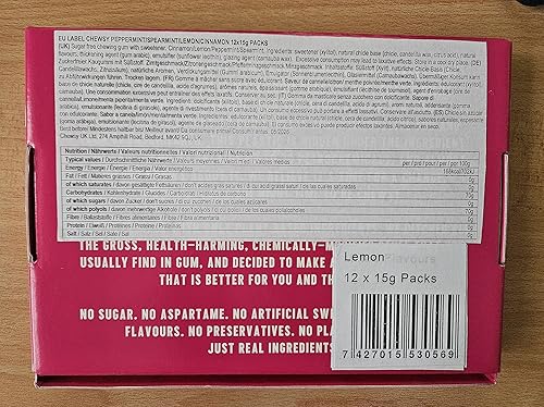 Miniatura 5 de Chewsy Limón  Goma de mascar natural + sin plástico  Sin azúcar + sin aspartamo  100% xilitol + amigable con los dientes  Vegano 0.53 oz (paquete de