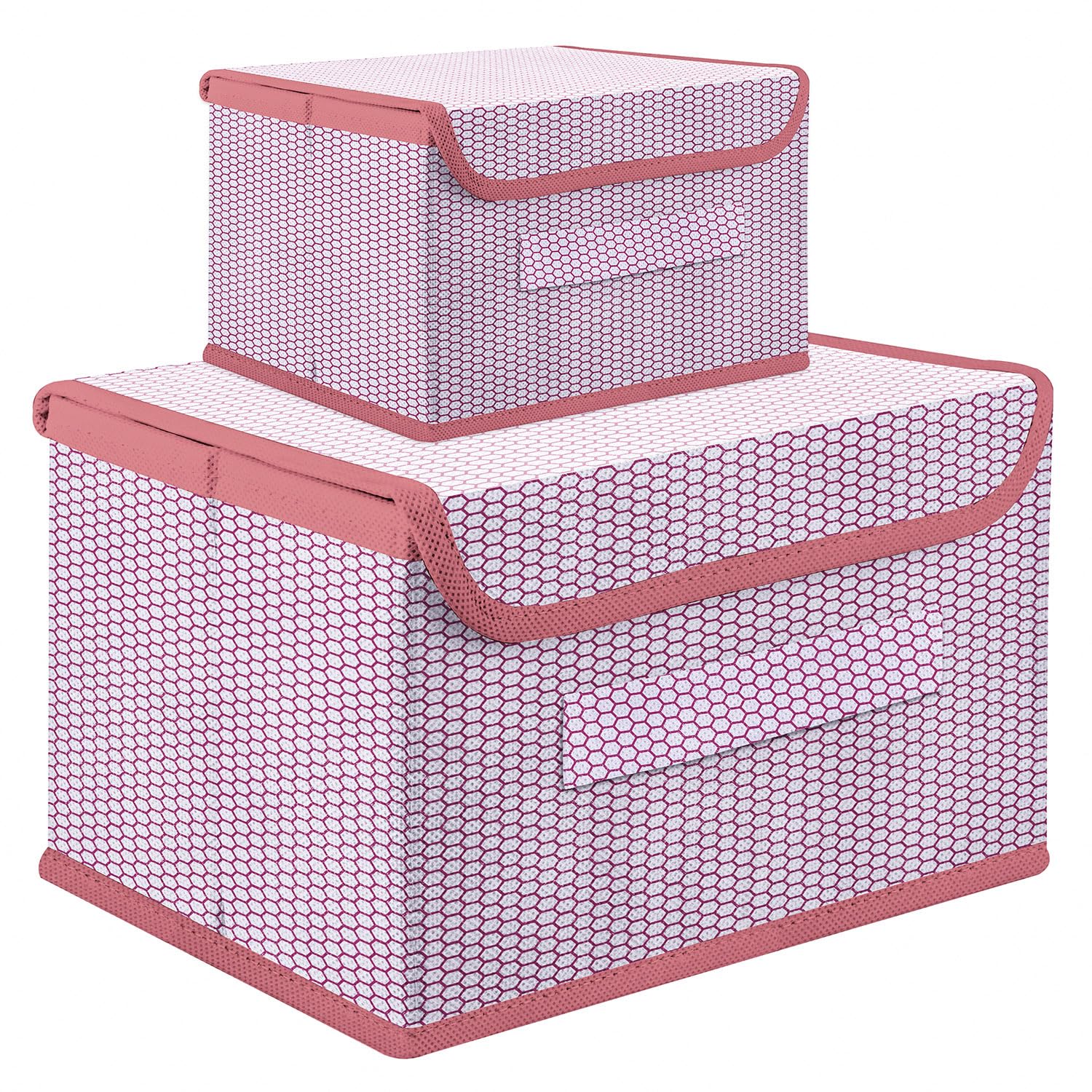 Kuber Industries Non-Woven Drawer Storage Box for Clothes Organizer | Zig Zag Dhakkan Storage Box with Handle | S | L | Pack of 2 | Pink