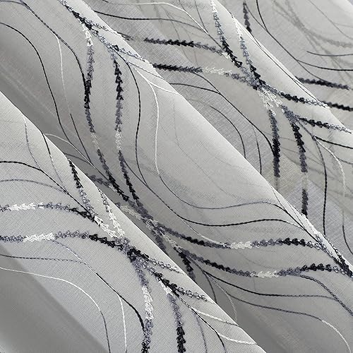 Miniatura 3 de No. 918 Raina Space - Panel de cortina con bolsillo para barra, bordado con enrejado teñido, 50 x 84 pulgadas, azul puerto