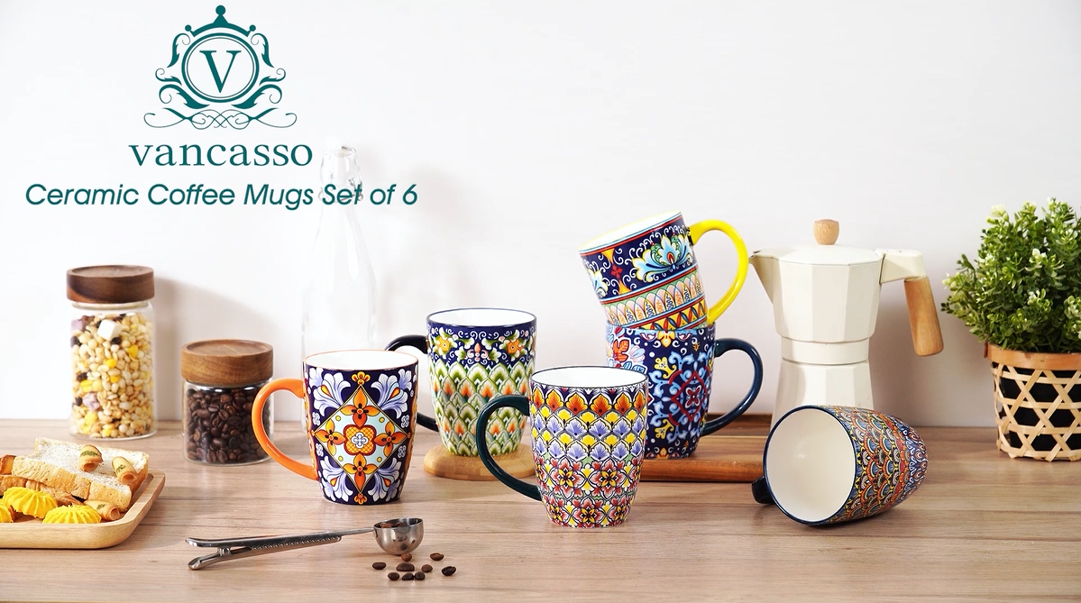 Amazon.com: vancasso SIMI 16 oz Large Coffee Mugs Set of 6