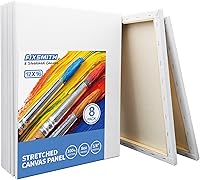 Vista 1 de FIXSMITH Lienzo blanco estirado de 12 x 16 pulgadas, paquete a granel de 8, imprimado, 100 % algodón, perfil de 5/8 pulgadas, paquete de gran valor