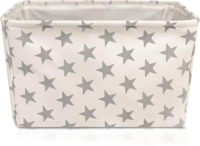 Cream Star Canvas Storage Basket - Rectangle Fabric Basket with Grey Stars  Perfect for Household Storage, Fabrics or Toys. Size: 40cms x 30cms x 25cms