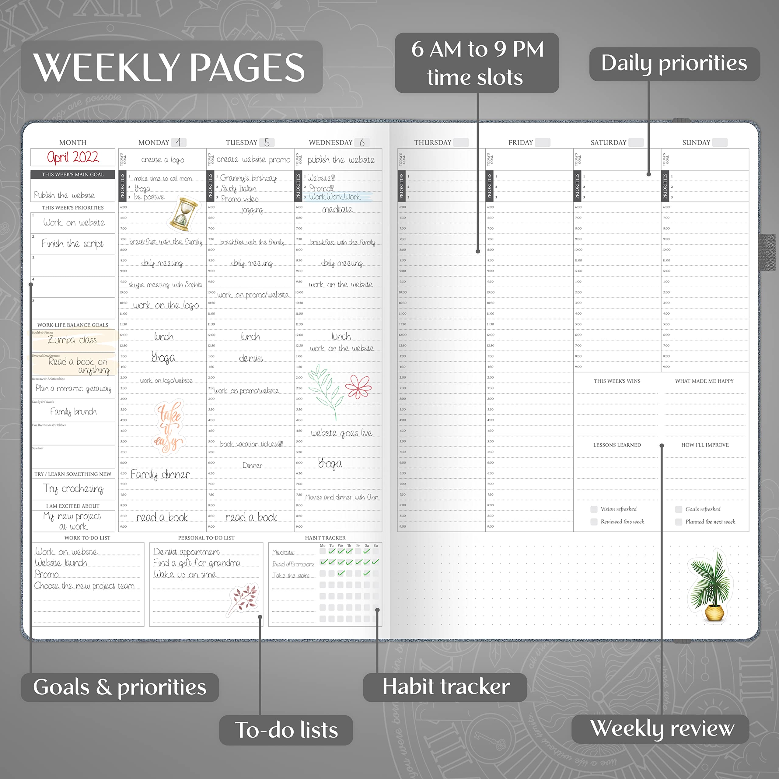 Legend Hourly Planner PRO Premium, Large Undated Schedule Planner with Time Slots - Image 3