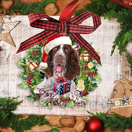 Miniatura 4 de Talataca Springer Spaniel inglés con un sombrero de Navidad, corona de perro 2D plano para espejo retrovisor de automóvil, accesorios para